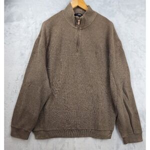 Polo Ralph Lauren Sweater Mens XXL Brown Cotton Alpaca 1/4 Zip Preppy Golf Pony